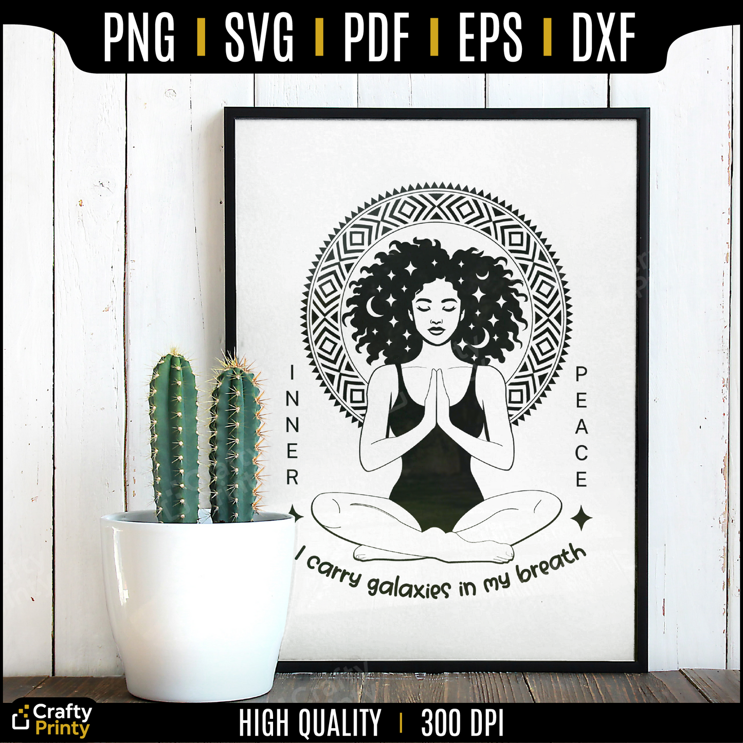 Afro Woman Meditation SVG | Black Girl Magic Yoga Pose Clipart | Spiritual Inner Peace SVG for Cricut & Silhouette
