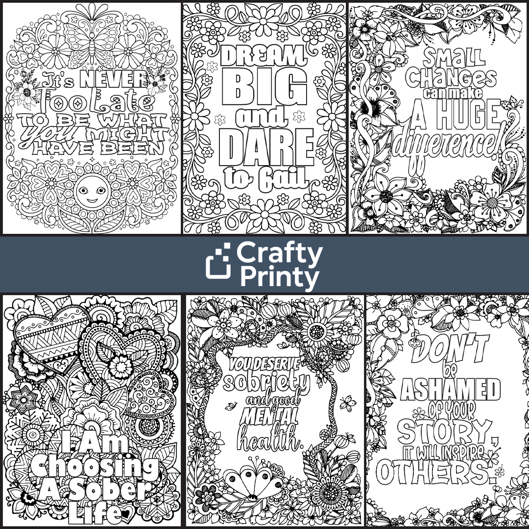 33 Recovery Coloring Pages V1 : Motivational Quotes (Printable PDF)