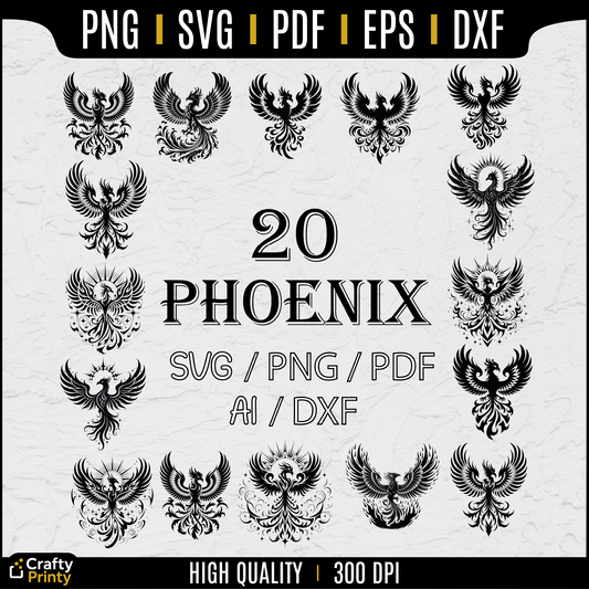 Phoenix SVG Bundle | 20 Firebird & Mythical Bird Designs for Cricut and Silhouette | Phoenix Cut Files | Instant Download