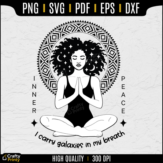 Afro Woman Meditation SVG | Black Girl Magic Yoga Pose Clipart | Spiritual Inner Peace SVG for Cricut & Silhouette