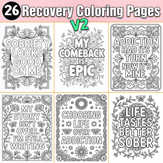 Recovery Coloring Pages V2 : 26 Motivational Recovery and Sobriety Activity (PDF, JPG 8.5x11)