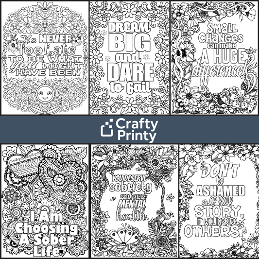 33 Recovery Coloring Pages V1 : Motivational Quotes (Printable PDF)